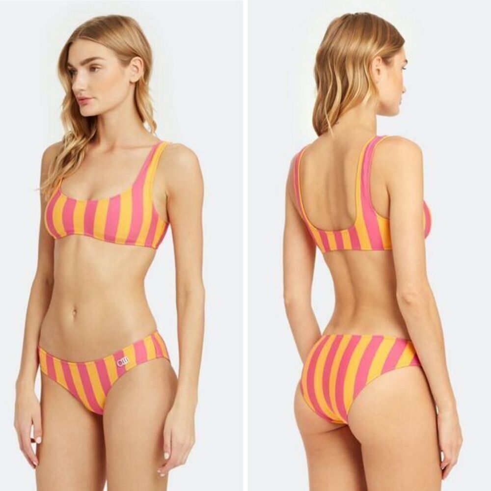 NEW Solid & Striped Elle bikini set, Fuschia/Marigold, Large‎